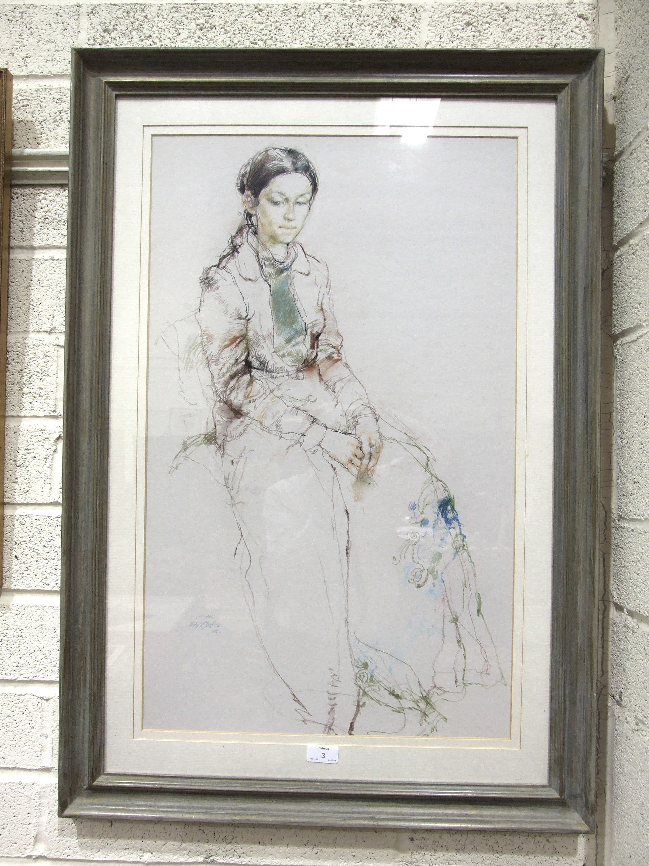 •Victor Ambrus (b. 1935), 'Elizabeth, Study of a young woman, seated', signed pencil and crayon, - Image 2 of 2