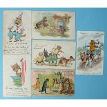 Six Louis Wain postcards: "I am looking out", "I am delighted", "I am quite myself", "It's real