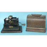 A Thomas A Edison GEM phonograph in oak case, "Model C", numbered 265440, (no horn).