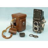 A Franke & Heidecke "Rolleiflex" twin-lens camera, with synchro-compur shutter and Zeiss Tessar 1: