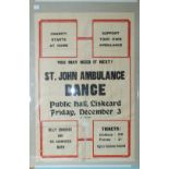 A 1943 poster "St John Ambulance Dance, Public Hall, Liskeard, Friday December 3, Billy Edmonds