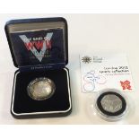 A silver proof Royal Mint Piedfort £2 coin celebrating The End of World War II and a silver London