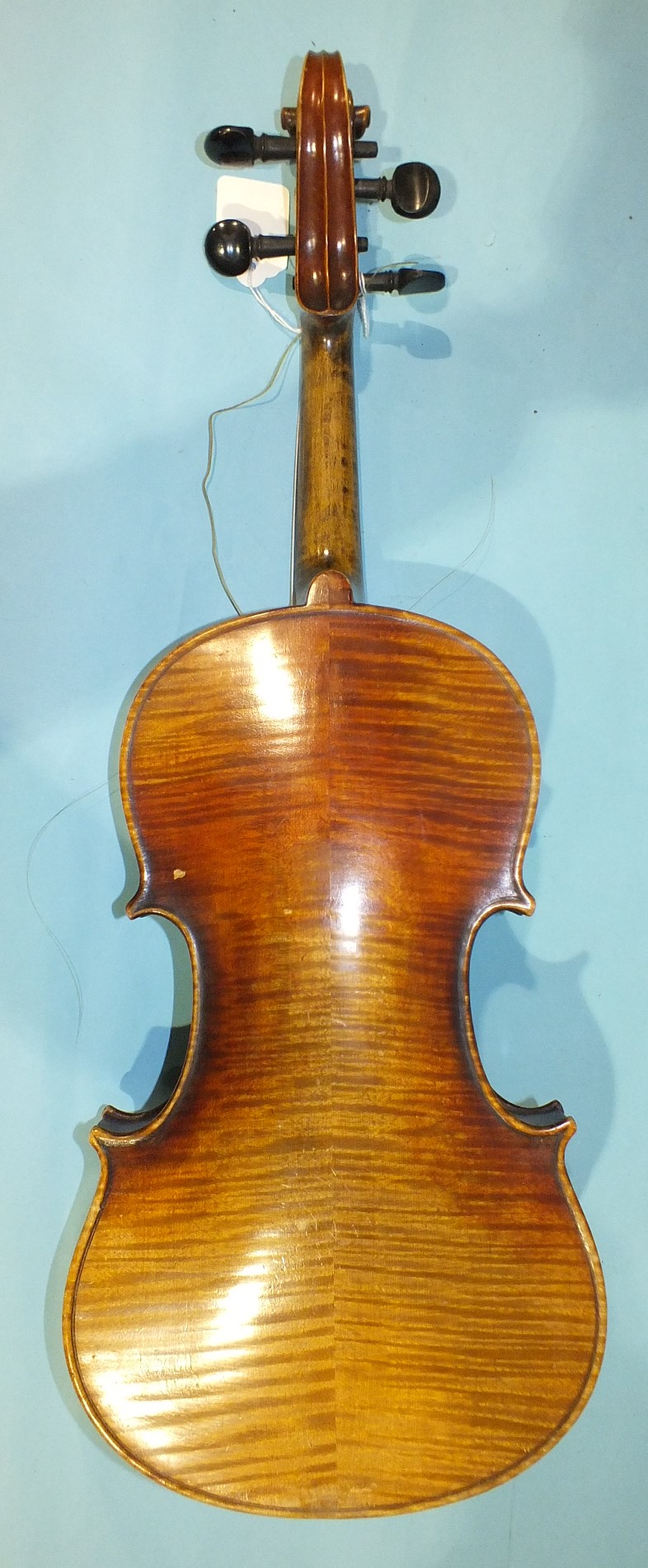 A Continental full-sized violin, with two-piece back and mother-of-pearl-inlaid ebony pegs, - Image 3 of 11
