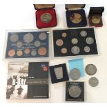 A Victoria 1889 crown, a Royal Mint 2008 proof collection and other modern coins.