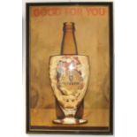 A 1970's Guinness 3-D advertising poster, with "Good For You" above a Guinness bottle overlaid