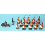 Britains, fourteen unboxed marching Greek Evzones (Set 196), one other Britains soldier and a