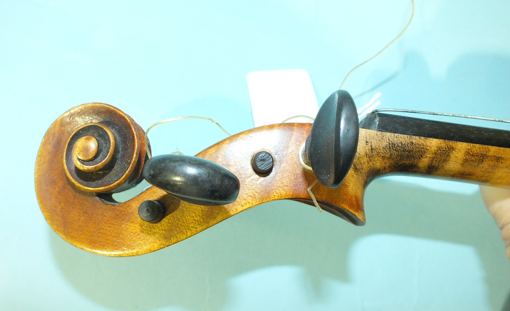 A Continental full-sized violin, with two-piece back and mother-of-pearl-inlaid ebony pegs, - Image 4 of 11