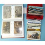 Approximately 200 family and group portrait postcards in an album and 130 mainly modern railway