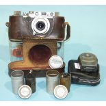 A Leica II Rangefinder camera no.241636, with Leitz Elmar f=5cm, 1:3.5 lens, in leather case, with