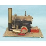 A Bowman Models spirit-fired stationary steam engine, with horizontal boiler, single cylinder and