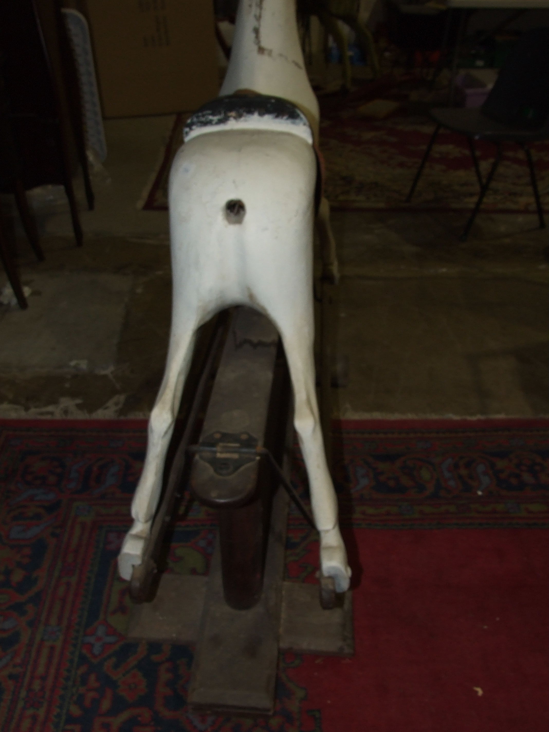 An early-20th century rocking horse on pine trestle, (a/f, re-painted, no mane or tail), 110cm high, - Image 3 of 4