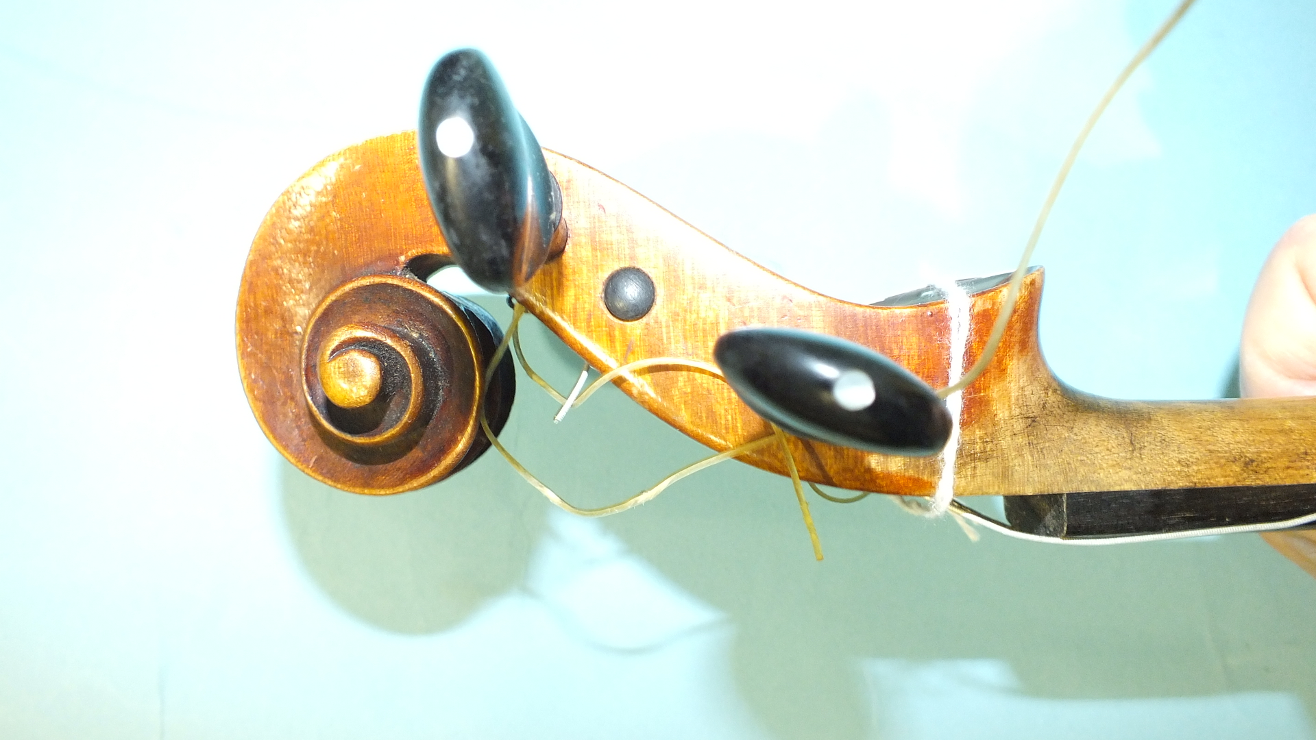 A Continental full-sized violin, with two-piece back and mother-of-pearl-inlaid ebony pegs, - Image 5 of 11