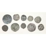 Two Edward II hammered silver pennies, an Edward III halfpenny, a Henry VI groat and six other