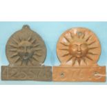 A Sun Alliance lead fire mark numbered 425573, 18cm x 17cm and another, painted, numbered 157619, 18