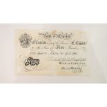 A Bank of England pre-1925 black and white £5 note April 30 1923 195/D 47598, cashier E. M.