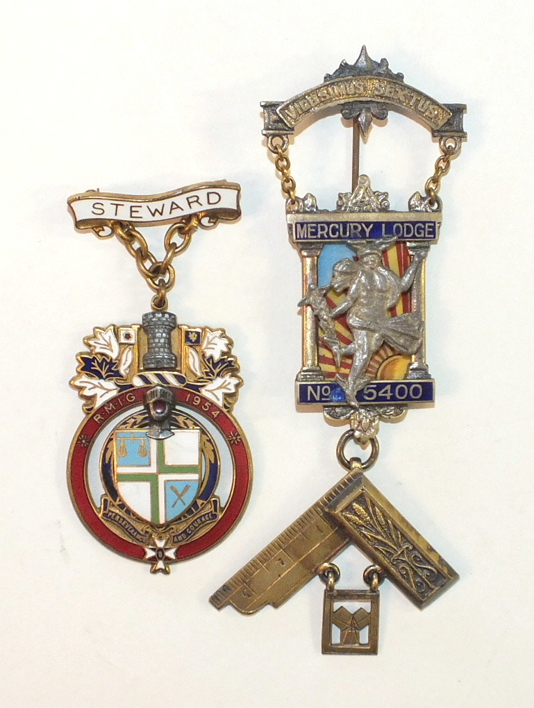 A Masonic gilt metal and enamel PM breast jewel for Mercury Lodge no.5400, 1958-59, in case, (