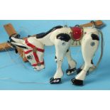 A 1950s/60s Moko diecast metal Muffin the Mule puppet with six hopped strings, 14cm long, a "Sunny