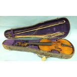 A Continental full-sized violin, with two-piece back and mother-of-pearl-inlaid ebony pegs,