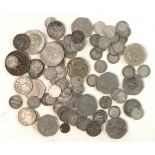 A collection of various coins, including pre-1946 silver and decimal.