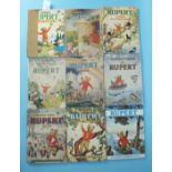Nine Rupert Annuals: More Rupert Adventures 1943, (a/f, spine taped badly), Rupert in More