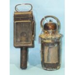 A 19th century Cornish miner's lamp, (pre-safety lamp), of copper, vented at top below domed