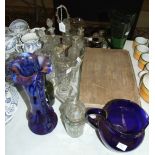 A plated revolving six-bottle cruet stand and a small quantity of glassware.