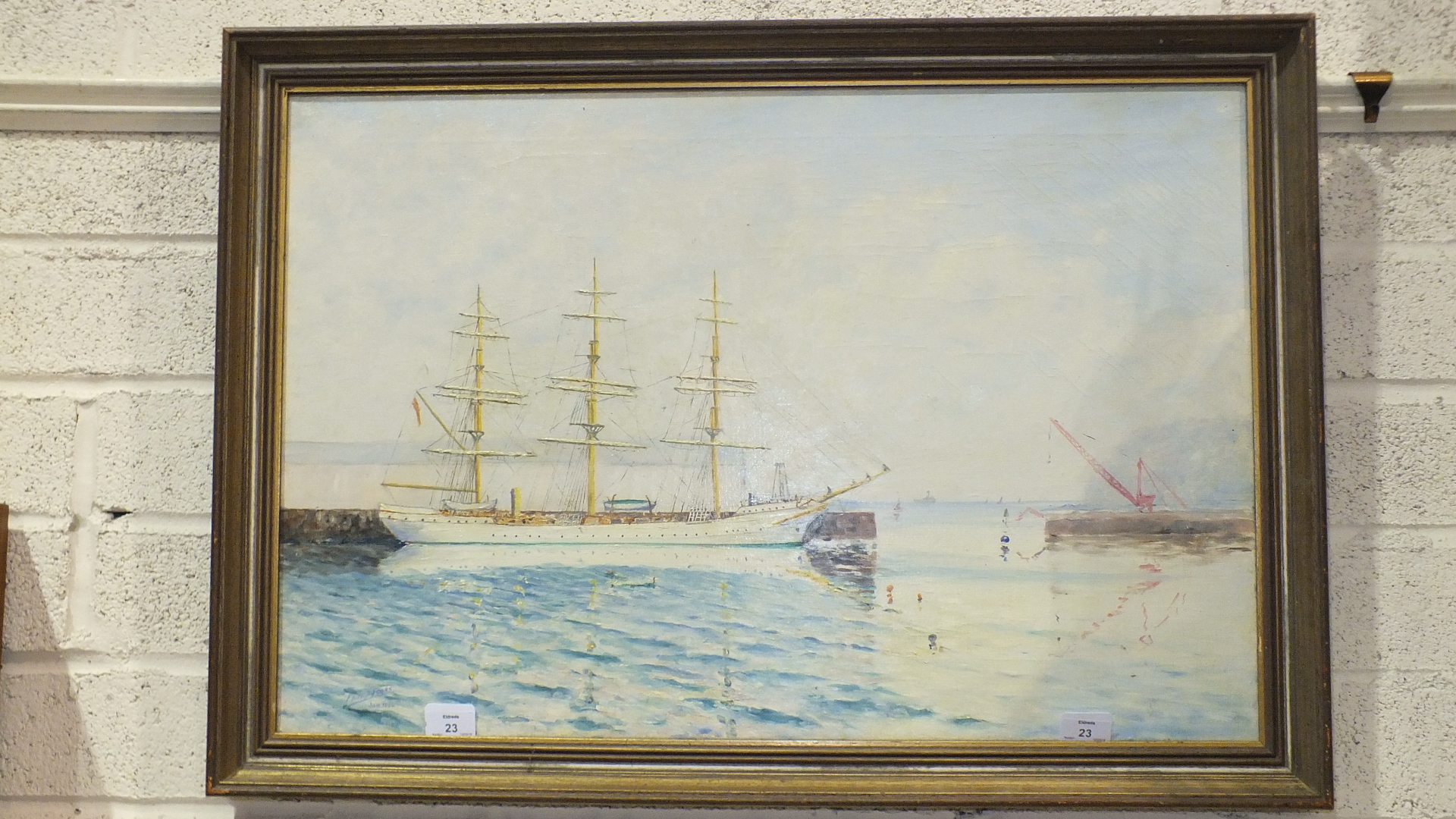 Phillip Fooks, 'Training Ship Danmark at Millbay Docks, Plymouth', a signed oil on canvas dated