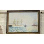 Phillip Fooks, 'Training Ship Danmark at Millbay Docks, Plymouth', a signed oil on canvas dated