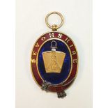 A gilt metal and enamel Devonshire Mark Masons Grand Senior Wardens jewel, the jewel and stone