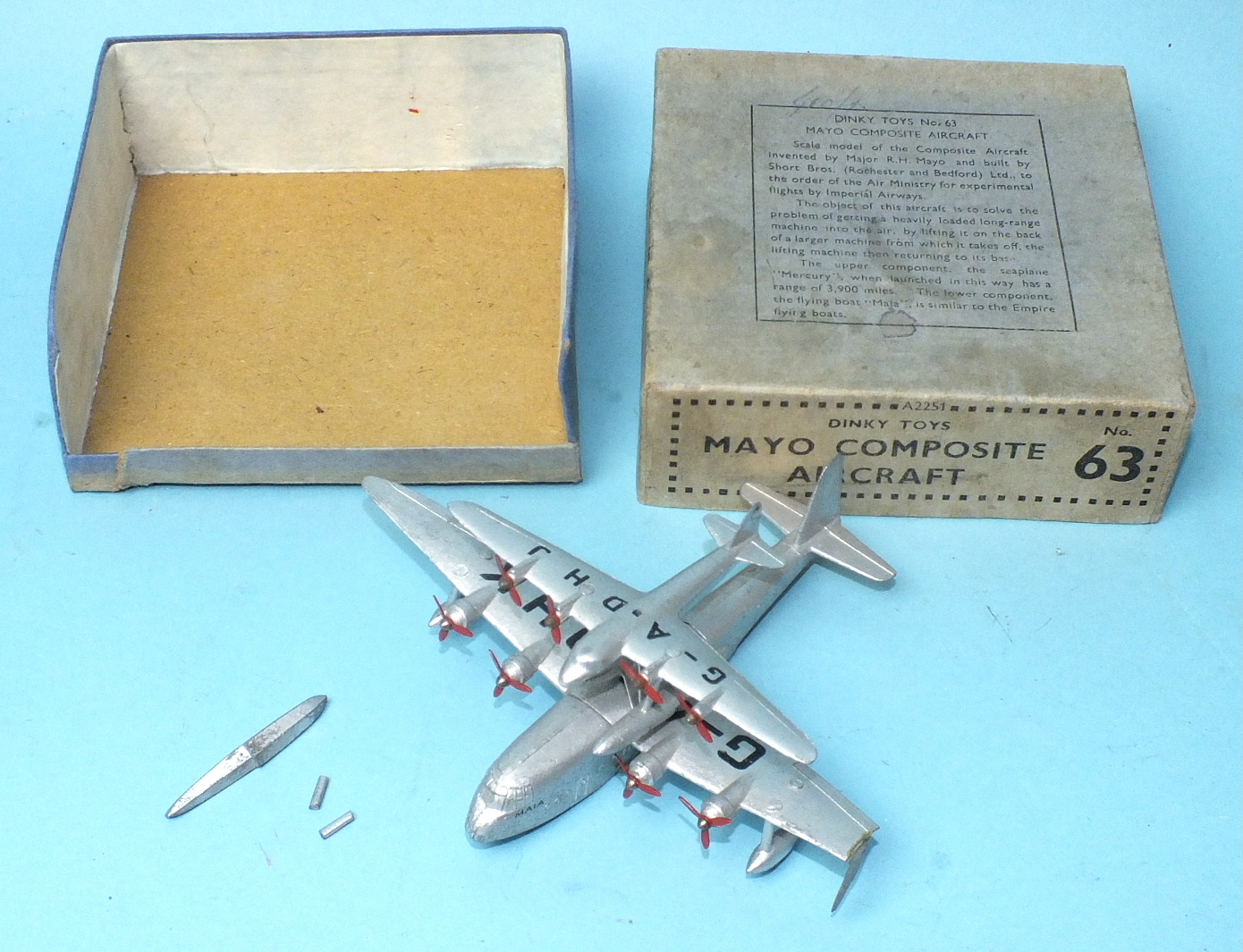 Dinky Toys, No.63, with 63a, Mayo Composite Aircraft "Maia" and 63b 'Mercury' seaplane, both with