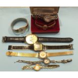 A ladies 9ct-gold-cased Rotary wrist watch on plated expanding bracelet, boxed, a ladies Rotary