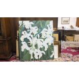 Mariana Mihalic, "White orchids", unframed oil on canvas, signed and inscribed verso, 90 x 104cm and