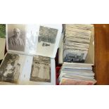 Approximately 200 loose postcards of churches, abbeys, etc, approximately 200 family group