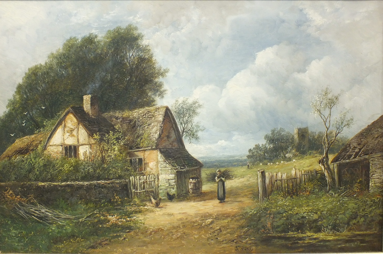 Joseph Thors (Dutch, c.1835-1920) FIGURES OUTSIDE A COTTAGE WITH DUCK ON A POND Oil on canvas, - Image 3 of 3