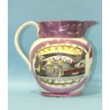 A fine 19th century pearlware lustre jug with prints of Sunderland Bridge and "Success to the Tans