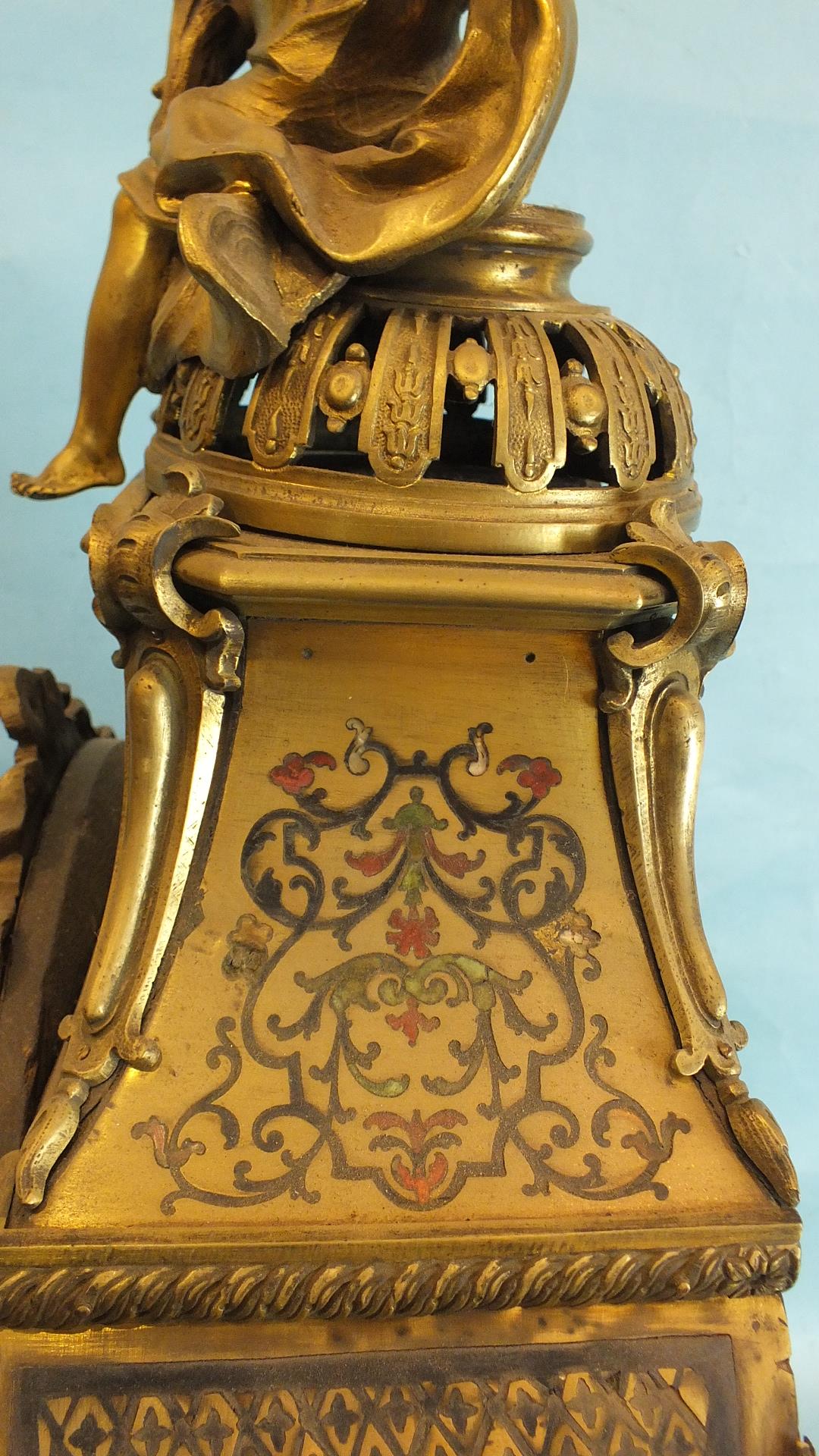 An 18th Century French large Boulle bracket clock of overall balloon shape, the case embellished - Image 6 of 8