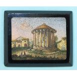 A 19th century rectangular micro-mosaic plaque decorated with figures before a Roman rotunda and