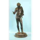 A late 19th century bronze statue of Antinous on circular plinth with Verdigris patination and