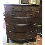 A Late-George-III mahogany tall bow-fronted chest of two short and four long graduated cockbeaded