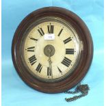 A 19th century mahogany wall clock, the circular painted dial with central inner brass dial,