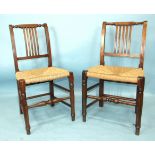 A harlequin set of eight country-made dining chairs, each with pierced and turned bar back, woven