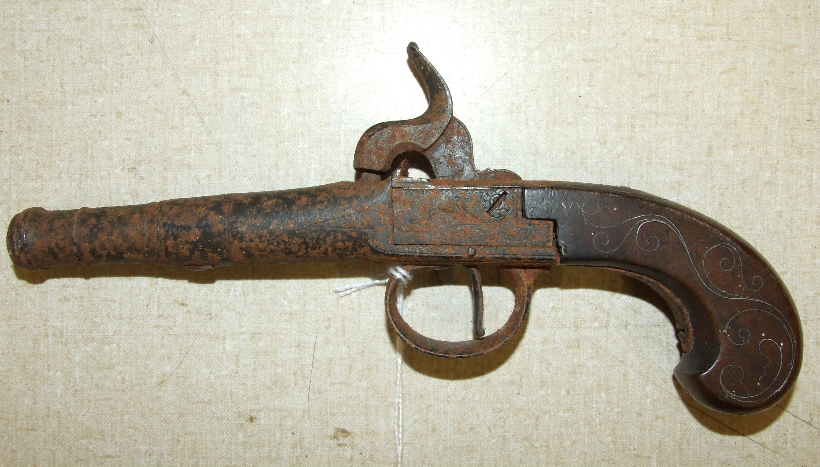 An 18th/19th century percussion pocket pistol, with 5cm twist-off cannon barrel and silver-wired - Image 3 of 3