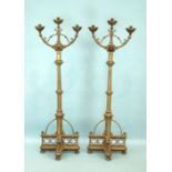 An impressive pair of 19th century floor standing candle holders, each with three large sconces