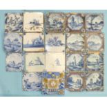A group of nine 18th century English Delft tiles with powdered manganese borders, four similar