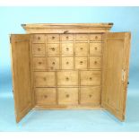 A 19th century pine cupboard, the rectangular top above a pair of doors opening to reveal an