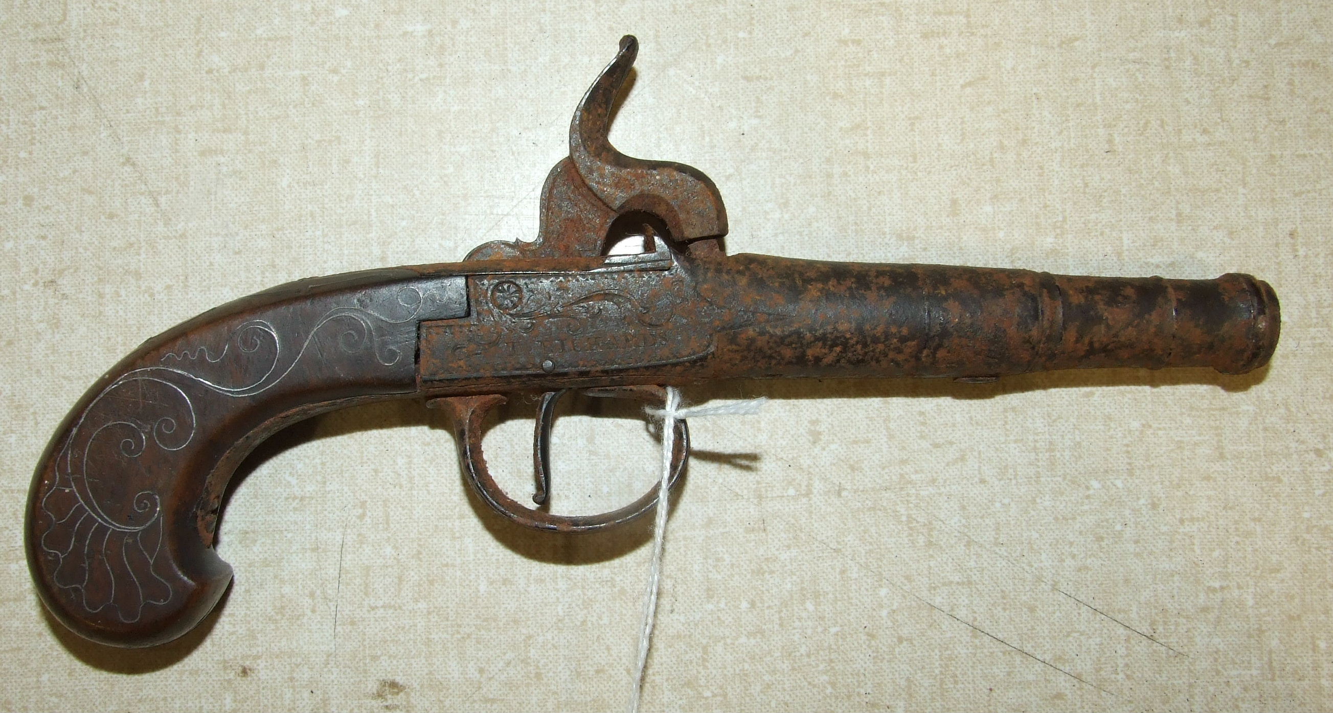 An 18th/19th century percussion pocket pistol, with 5cm twist-off cannon barrel and silver-wired - Image 2 of 3