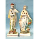 A pair of 19th century Staffordshire pearlware square-based figures of Neptune, 24cm high and