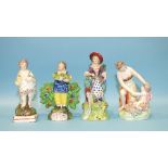 Four 19th century Staffordshire pearlware small figures, three representing children in rural