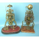 A 19th century skeleton clock with single fusee movement, 40cm high and a similar skeleton clock,