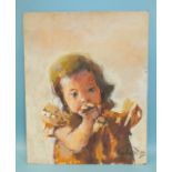 •R O Lenkiewicz (1941-2002) STUDY OF A CHILD (Kim James) Oil on board, inscribed verso Study/